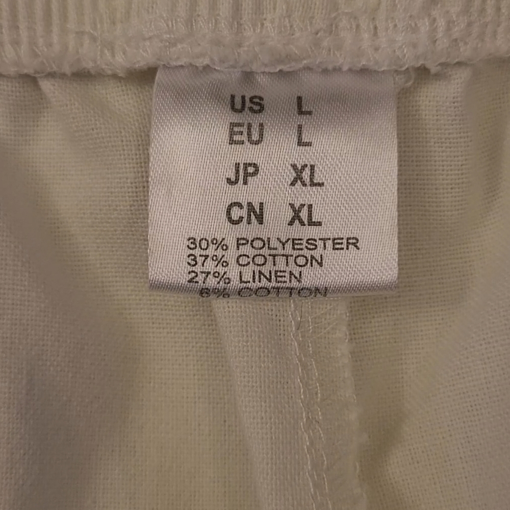 Women's Shorts Classic White Drawstring Cotton Linen Blend Size Large - Picture 4 of 9